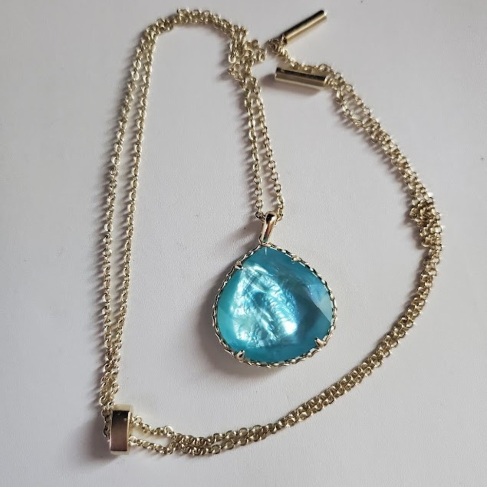 Kendra Scott Gold Tone Adjustable Pendant Necklace Aqua Illusion Iridescent